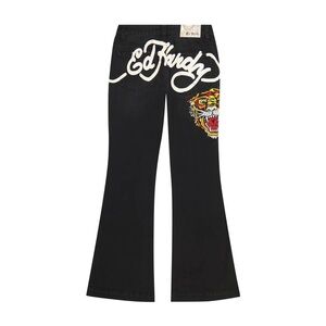 Ed Hardy Black Flare Jeans with Vibrant Tiger Head